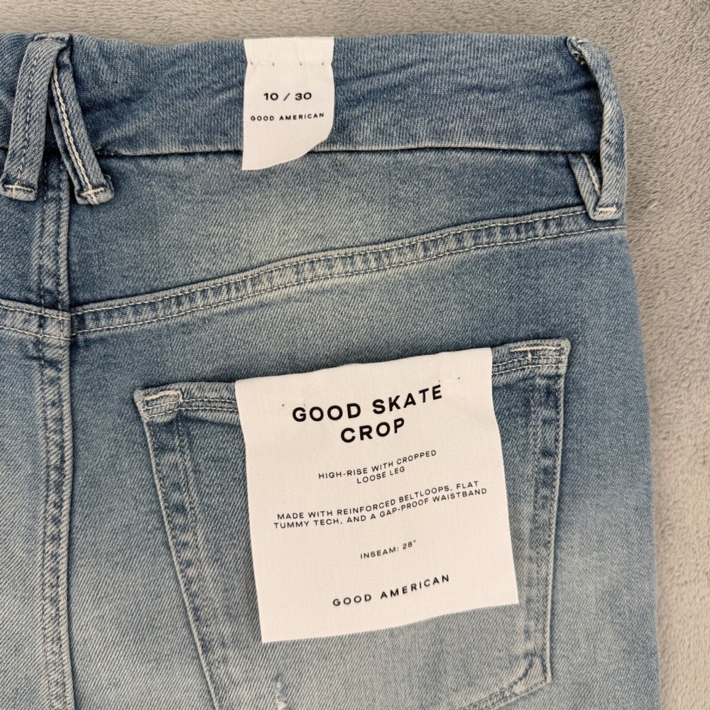 Good American Good Skate Crop Jeans Womens 10/30 High Rise Loose Leg Strech - Picture 11 of 15
